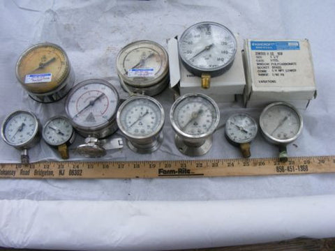 Lot of 12 Misc Gauges 4 NIB Ashcroft 0-160 PSI See Pictures