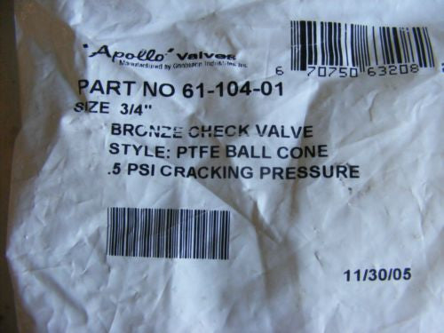APOLLO Bronze Check Valve 61-104-01 3/4' npt NEW